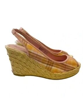 Montego Bay Club Wedge Sandals Slingback Platform Espadrilles Pink Plaid 7.5